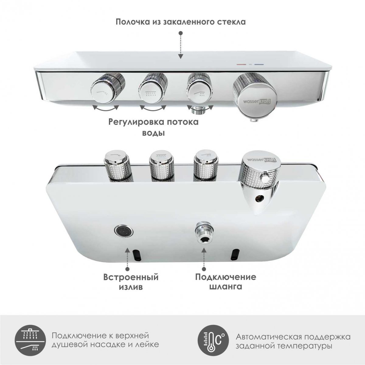 Термостатический смеситель для ванны и душа WasserKraft Mindel 8599 Thermo