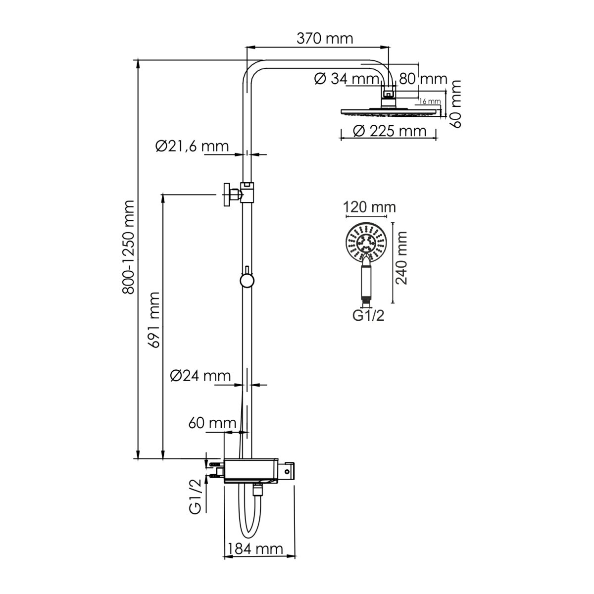 Душевая система Wasserkraft A113.067.058.CH Thermo