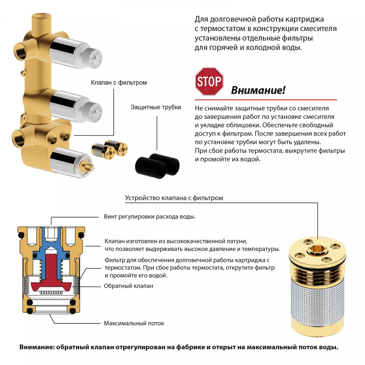 Встраиваемая душевая система с термостатом TIMO Tetra-thermo SX-0179/17SM, матовое золото