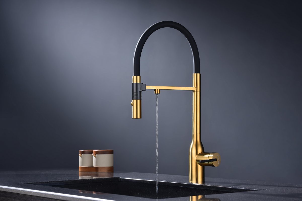 Смеситель для кухни Paulmark MAGNETO ONE, брашированное золото, Ma213188-BG