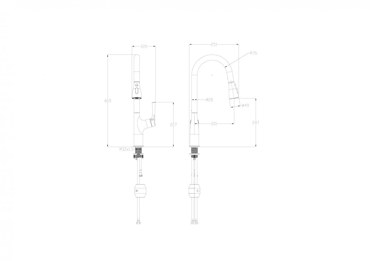 Смеситель для кухни с выдвижным изливом WONZON & WOGHAND, Белый матовый (WW-AE54123-MW)