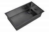 Мойка ZorG LUX 7444 GRAFIT, смещенный выпуск, большая чаша, премиум