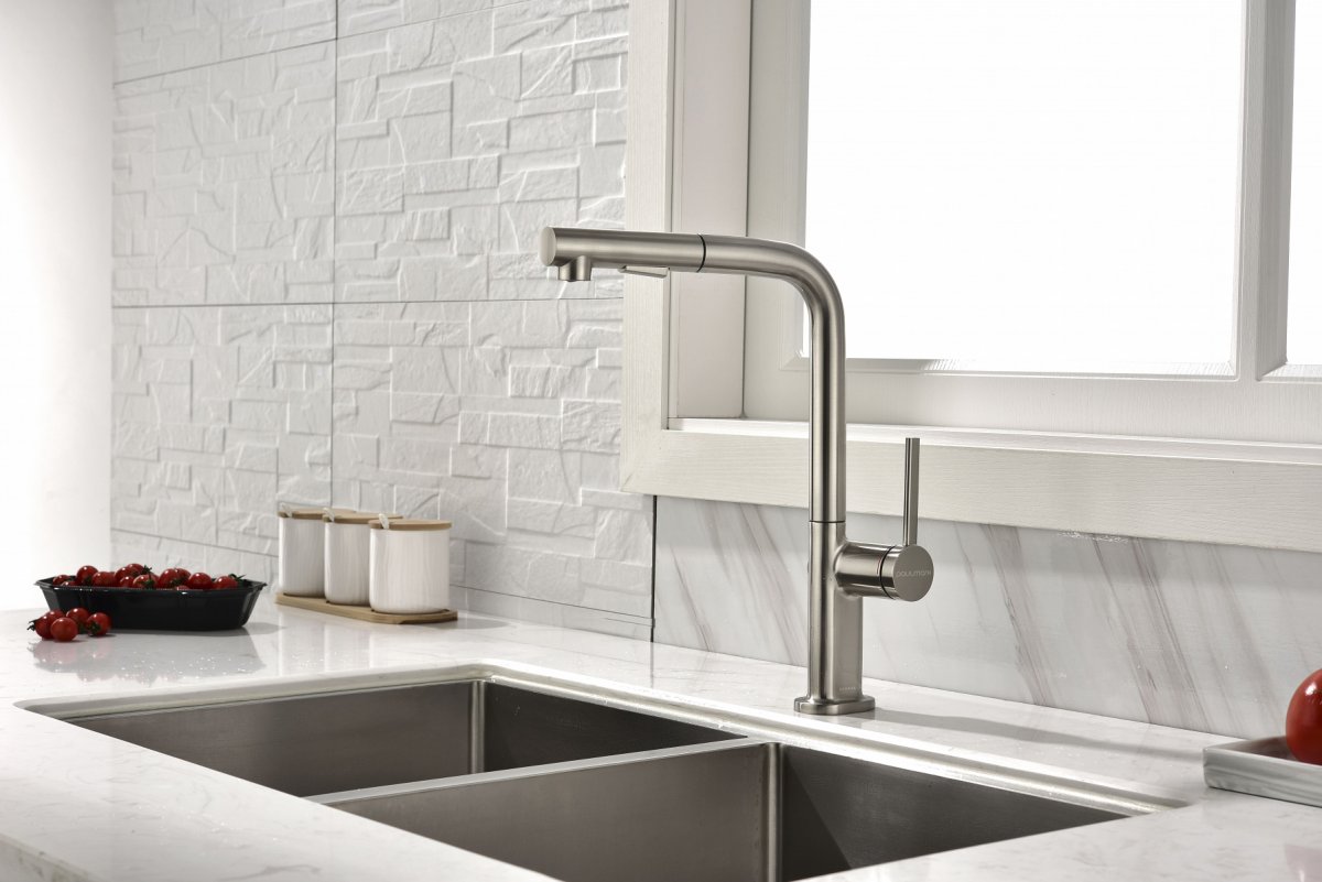 Смеситель для кухни Paulmark NEO, брашированная сталь, Ne214419-BS