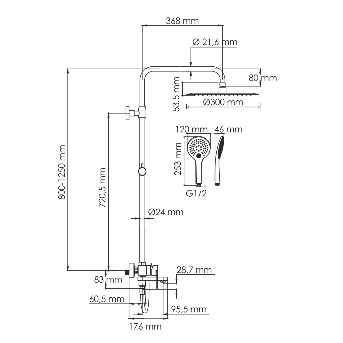 Душевая система Wasserkraft A185.161.155.WM