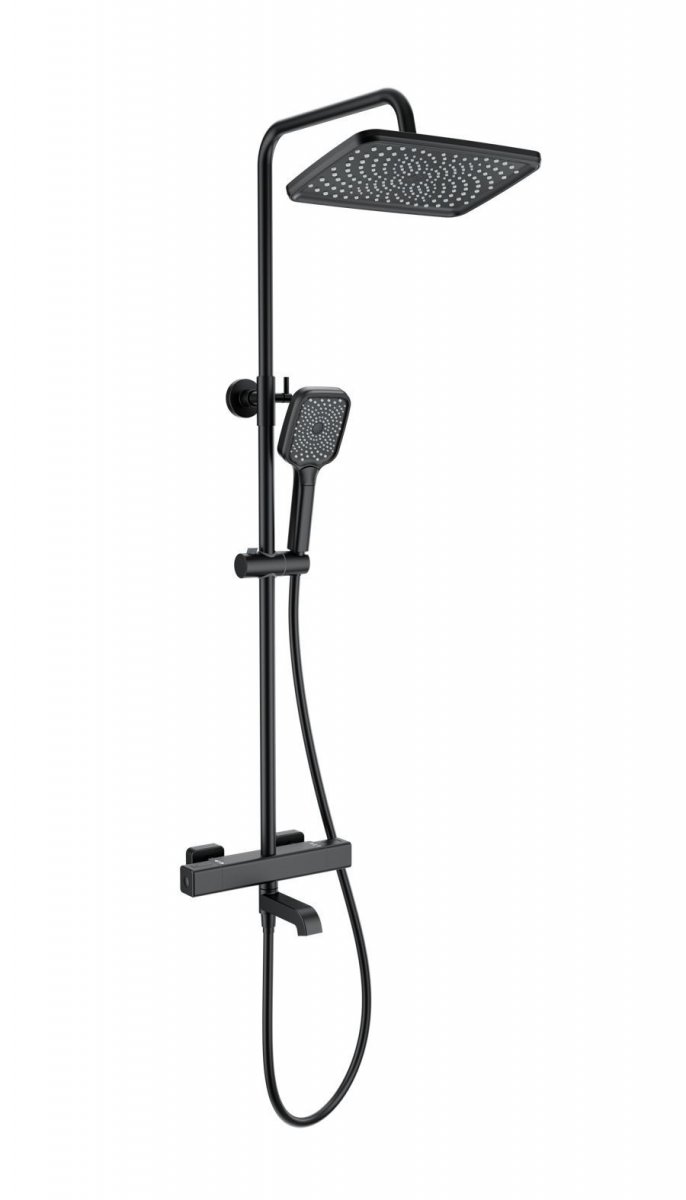 Душевая система с термостатом WONZON & WOGHAND STAY 2, Черный матовый (WW-B3016-T1-MB)