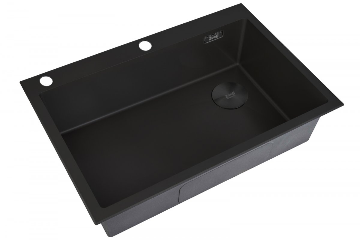 Мойка ZorG LUX 7551 BLACK SATIN, смещенный выпуск, большая чаша, премиум
