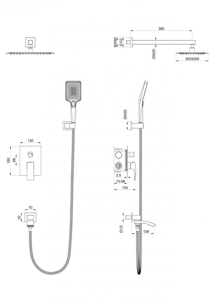 Душевая система встраиваемая WONZON & WOGHAND FIT, Хром (WW-88939009A-CR)