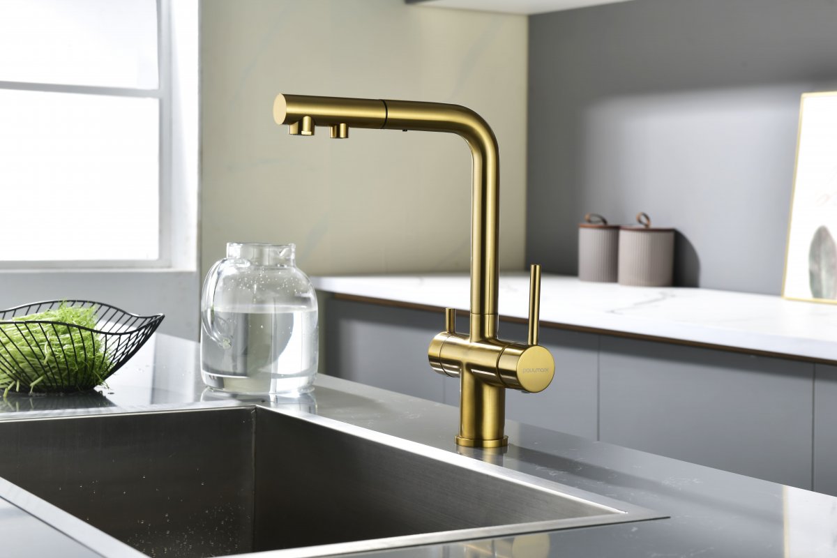 Смеситель для кухни Paulmark SERPENTINE, брашированное золото, Se213222-BG