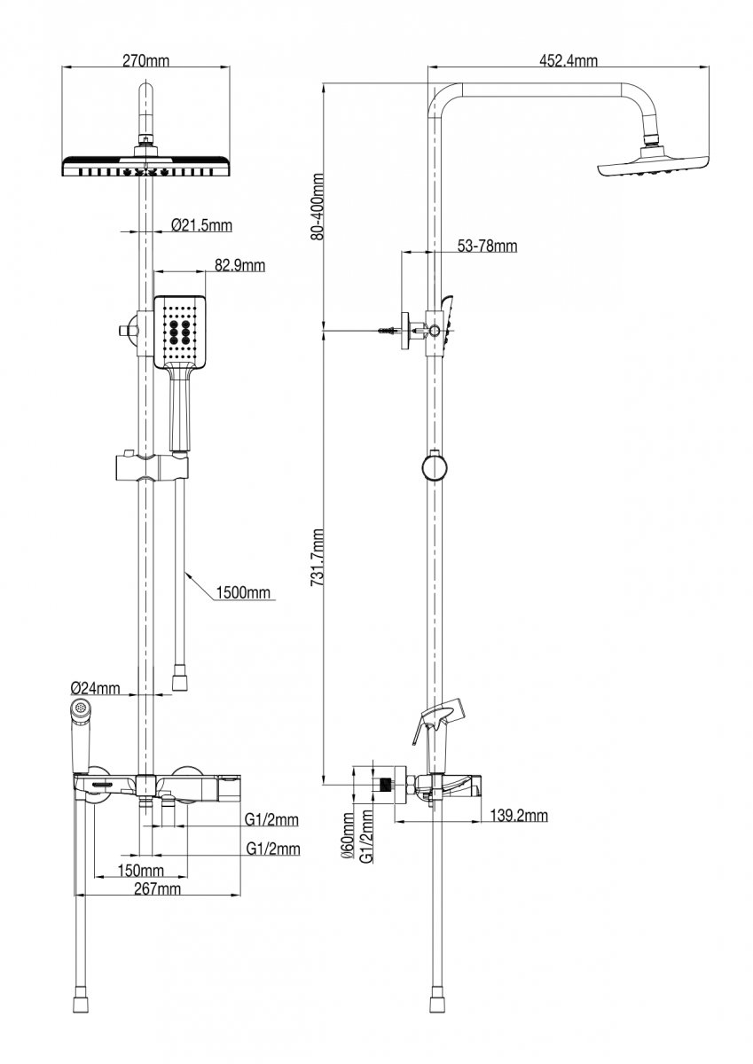 Душевая система с термостатом WONZON & WOGHAND, Белый матовый (WW-B3310-MW)