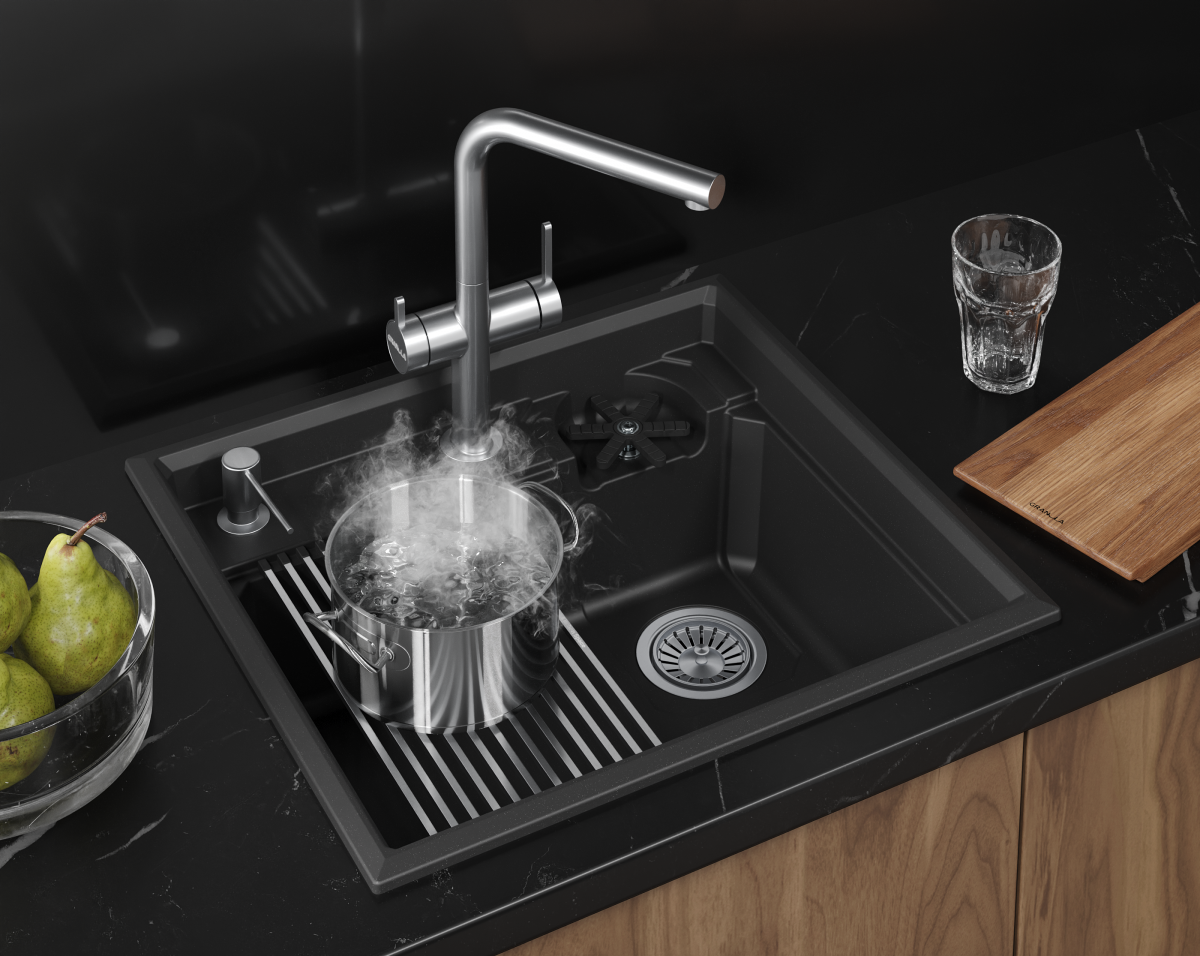 Мойка для кухни Granula Kitchen Space Rinzer 5807R черный, 58х52 см, прямоугольная