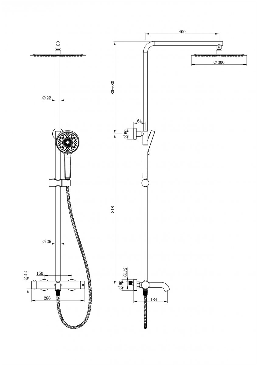 Душевая система WONZON & WOGHAND STICK, Брашированное золото (WW-88739017-BG)