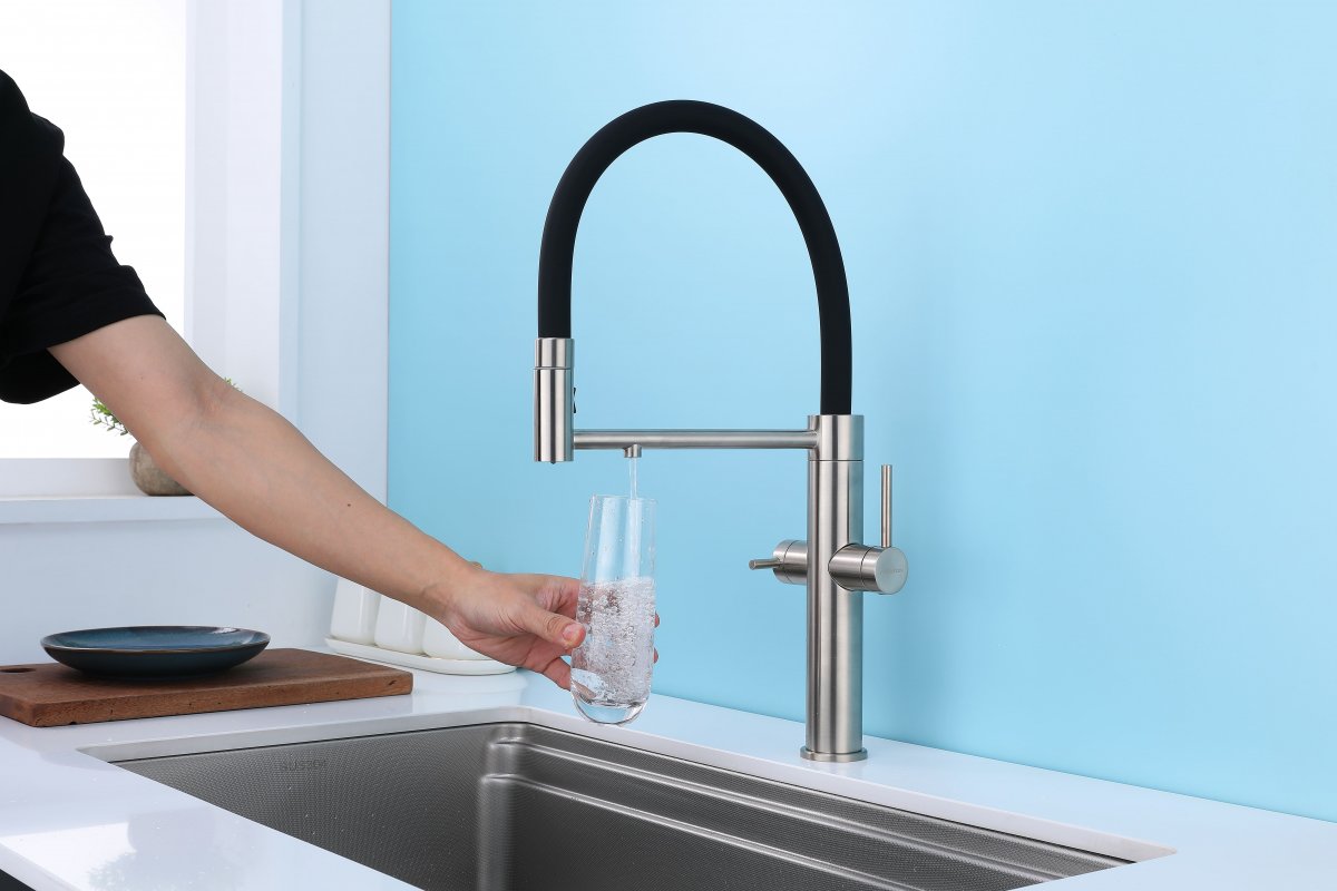 Смеситель для кухни Paulmark NEXUS, брашированная сталь, Ne213999-BS