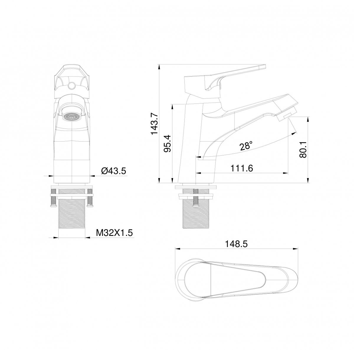 Смеситель для раковины WONZON & WOGHAND, Брашированное золото (WW-A40212-BG)