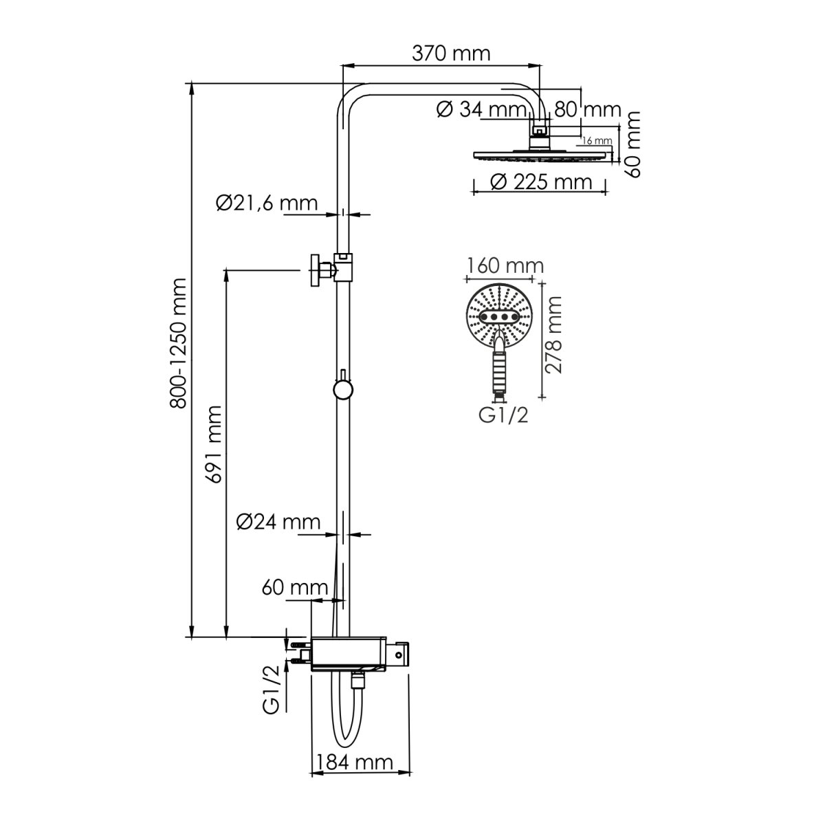 Душевая система Wasserkraft A113.067.059.CH Thermo
