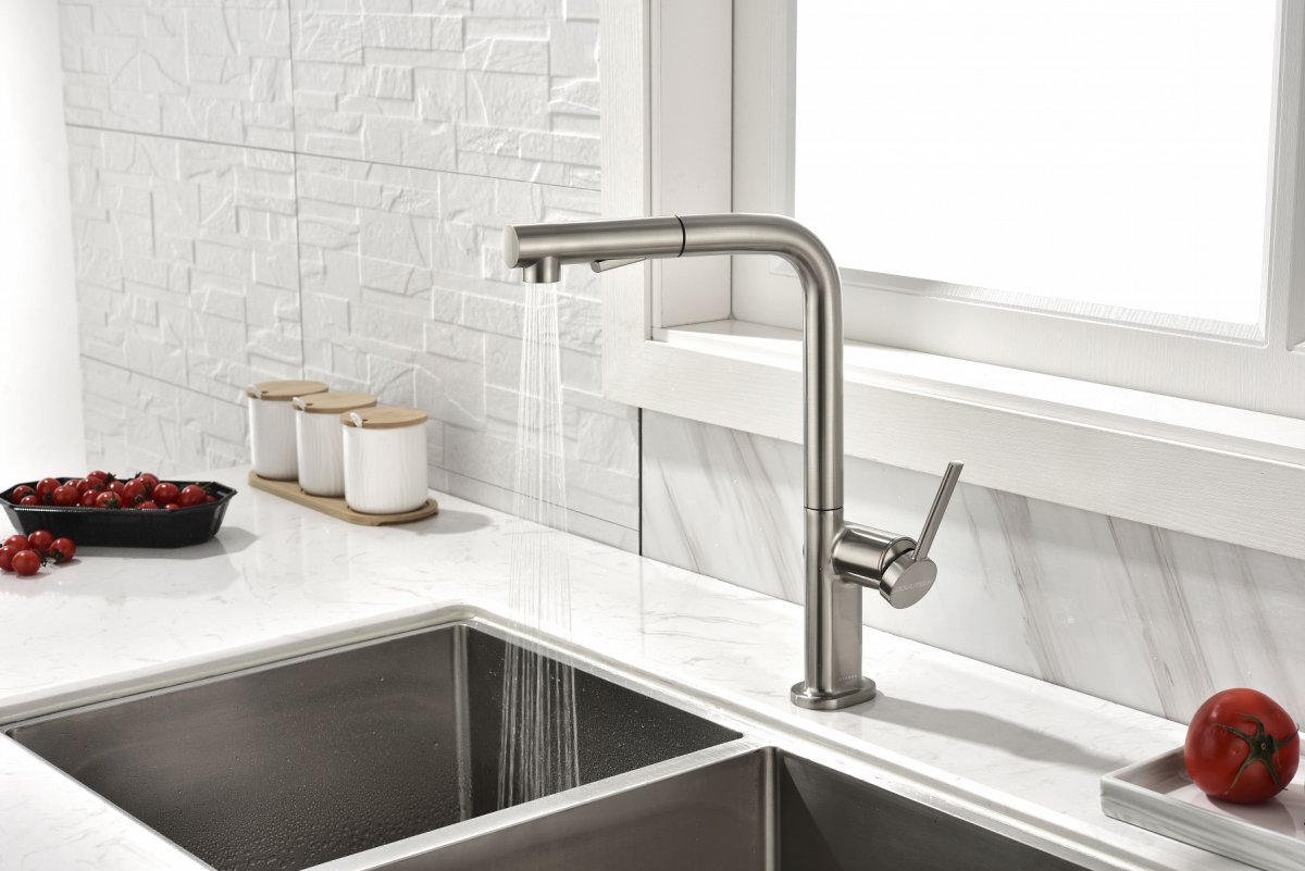 Смеситель для кухни Paulmark NEO, брашированная сталь, Ne214419-BS