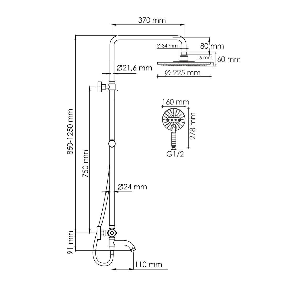 Душевая система Wasserkraft A188.067.059.WM Thermo