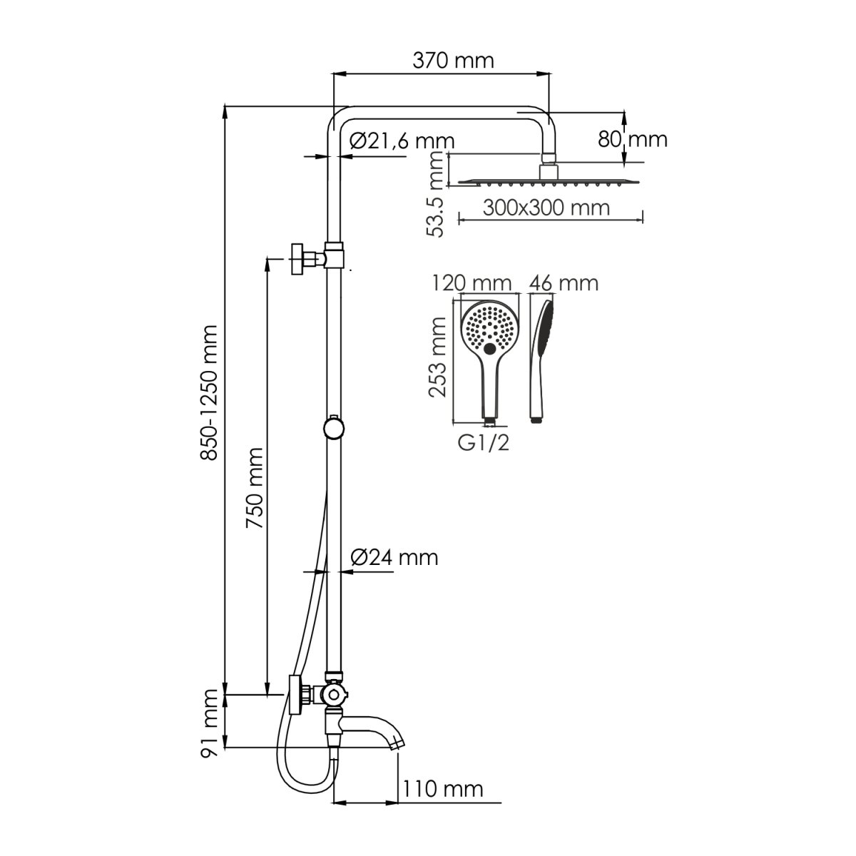 Душевая система Wasserkraft A188.163.155.WM Thermo