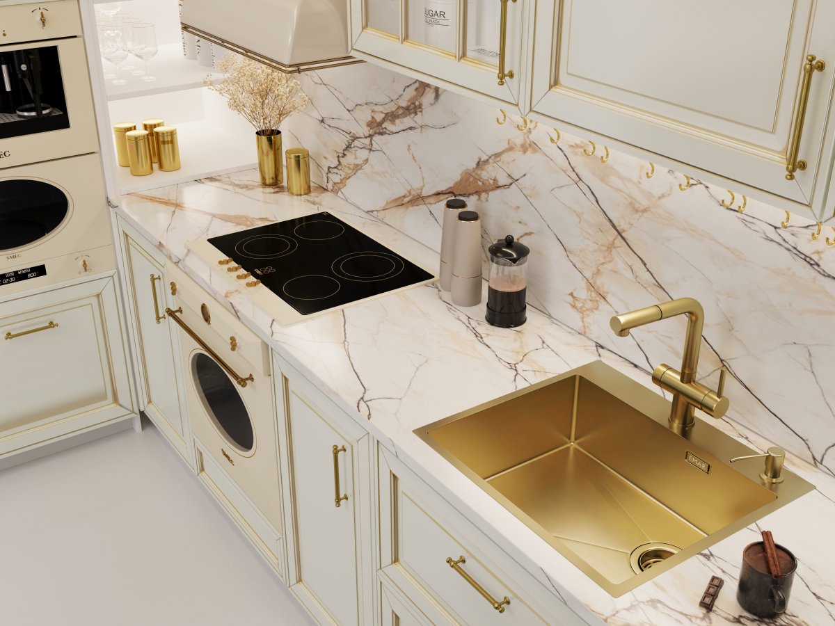Мойка кухонная Emar EMB-560(TOP) PVD Golden, золото