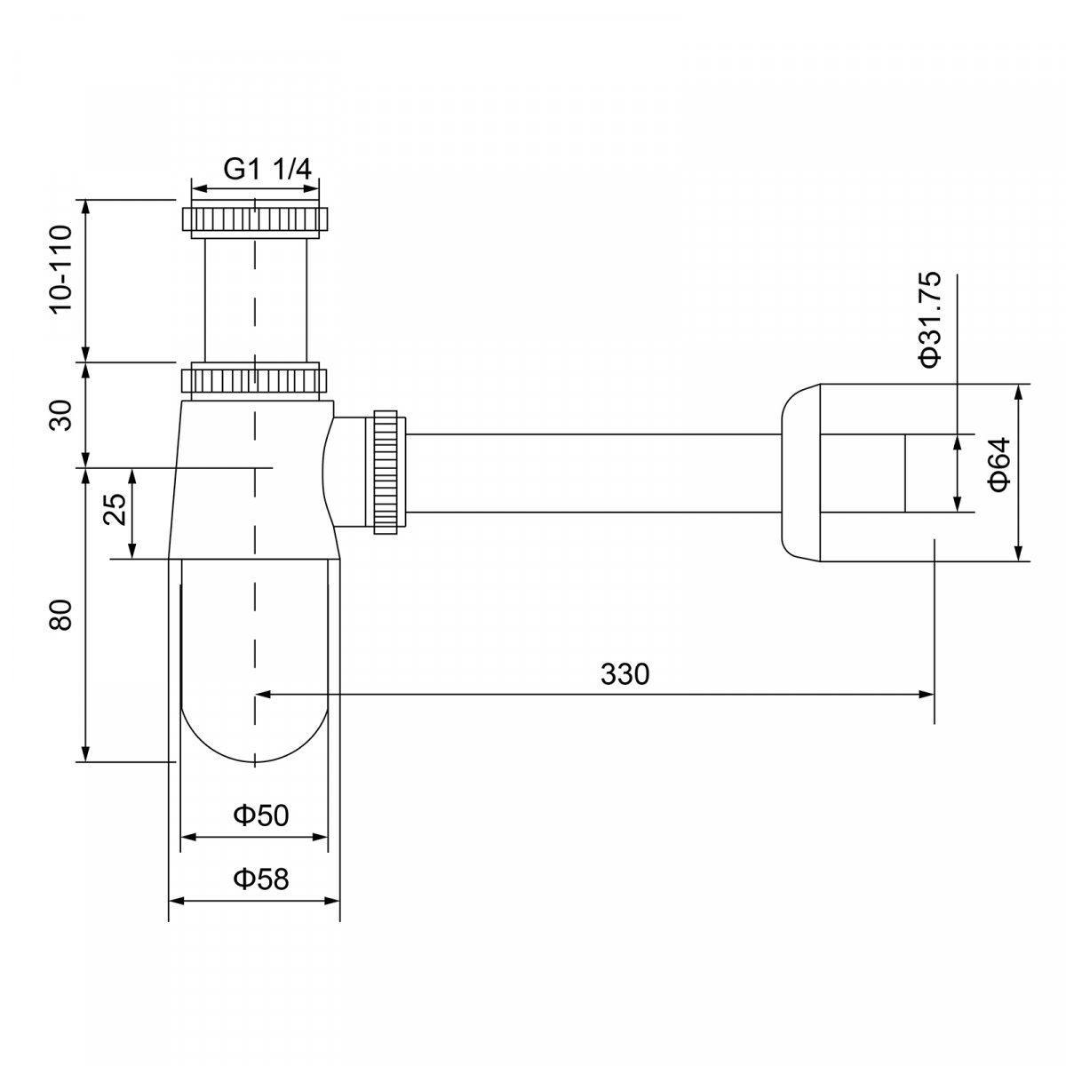 Сифон для раковины TIMO 960/18L, черное золото