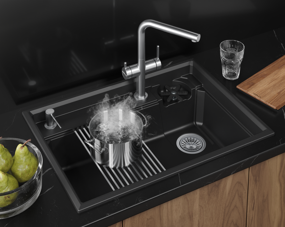 Мойка для кухни Granula Kitchen Space Rinzer 7308R шварц, 73х52 см, прямоугольная