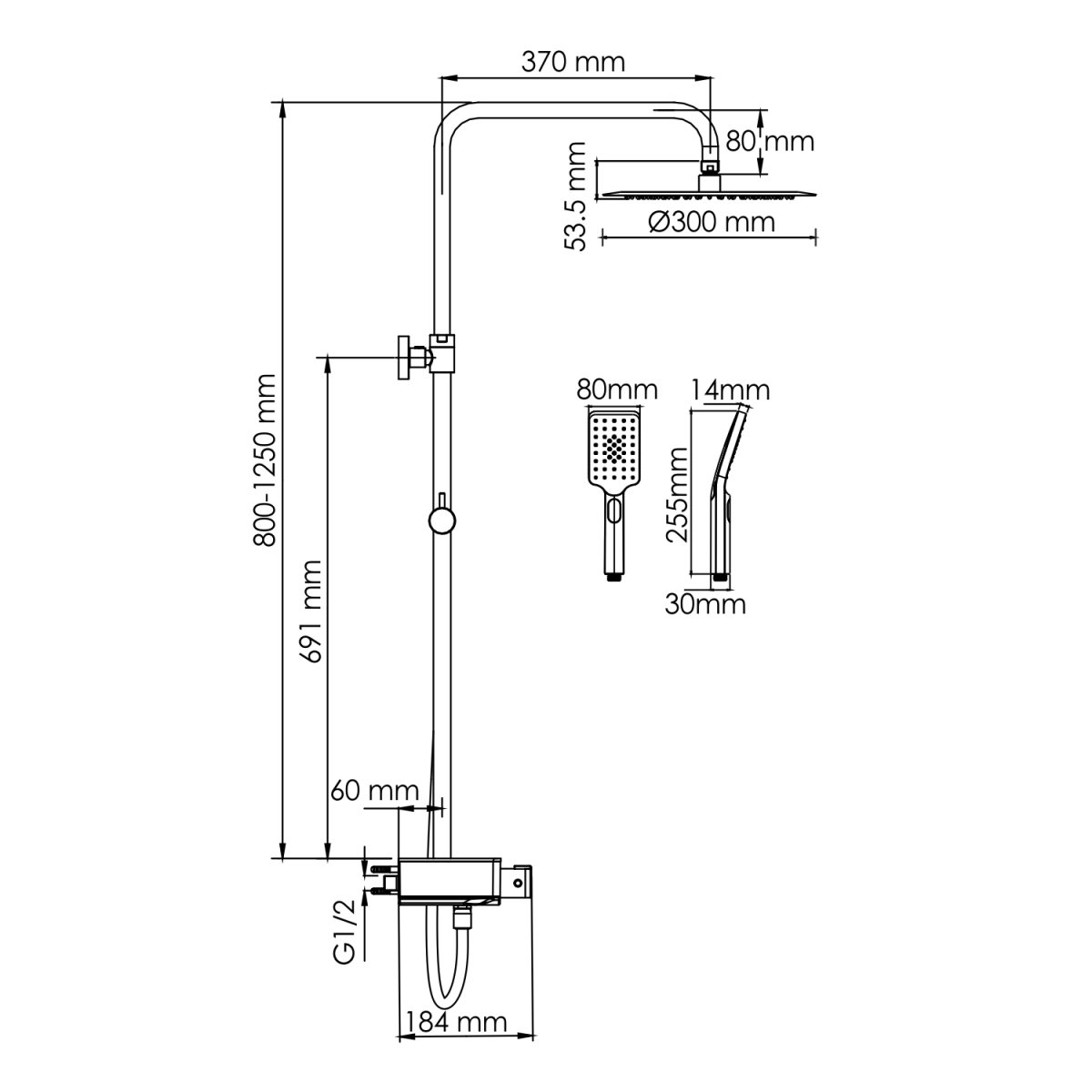 Душевая система Wasserkraft A114.160.130.CB Thermo