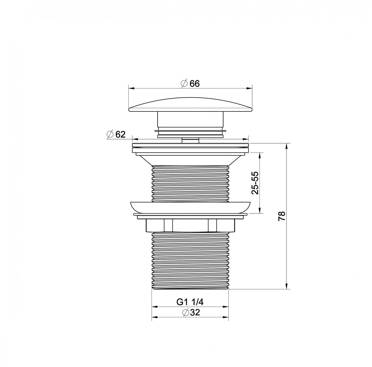 Донный клапан для раковины 1 1/4 WONZON & WOGHAND, Черный матовый (WW-88SS02-MB)