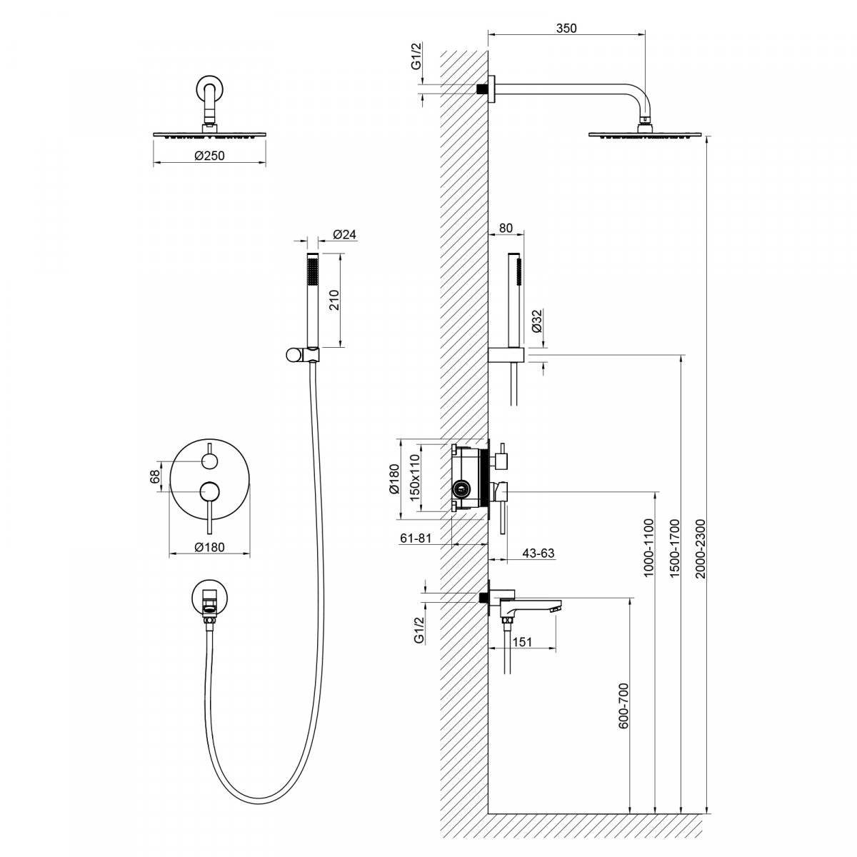 Встраиваемая душевая система TIMO Saona SX-2379/00SM, хром