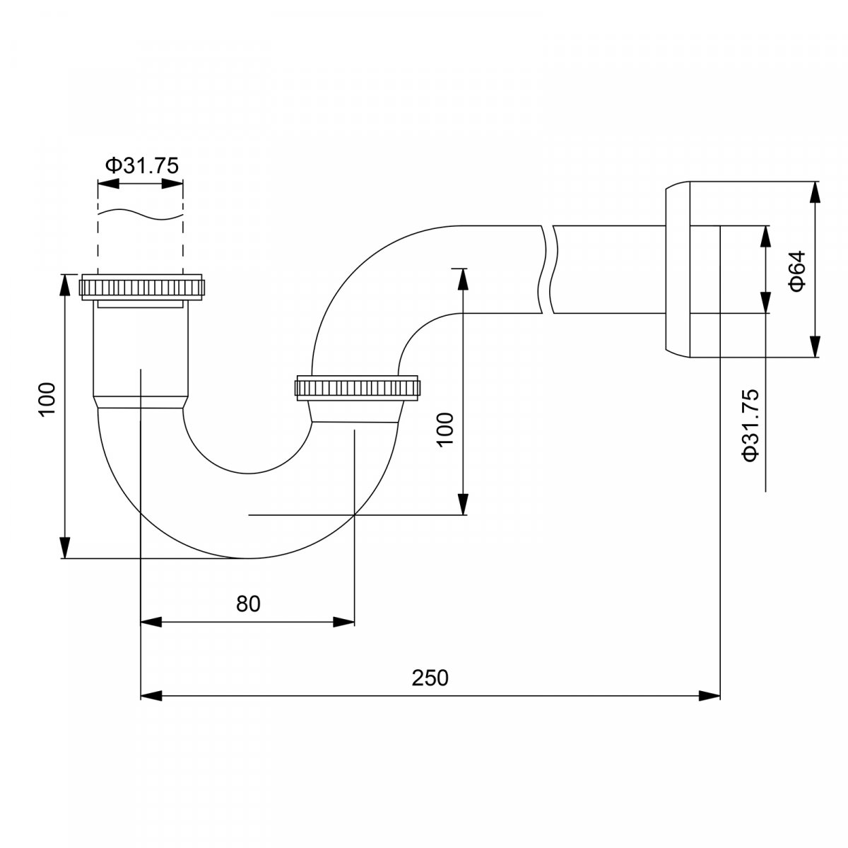 Сифон для раковины TIMO 961/00L, хром