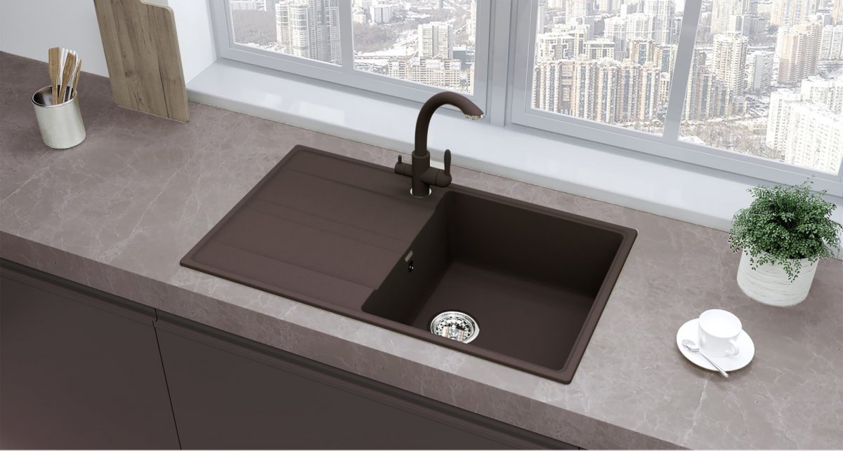 Кухонная мойка Ulgran Quartz Prima 850-06, трюфель