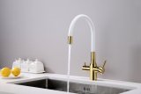 Смеситель для кухни Paulmark SALIX, золото, белый шланг, Sa213419-Gw