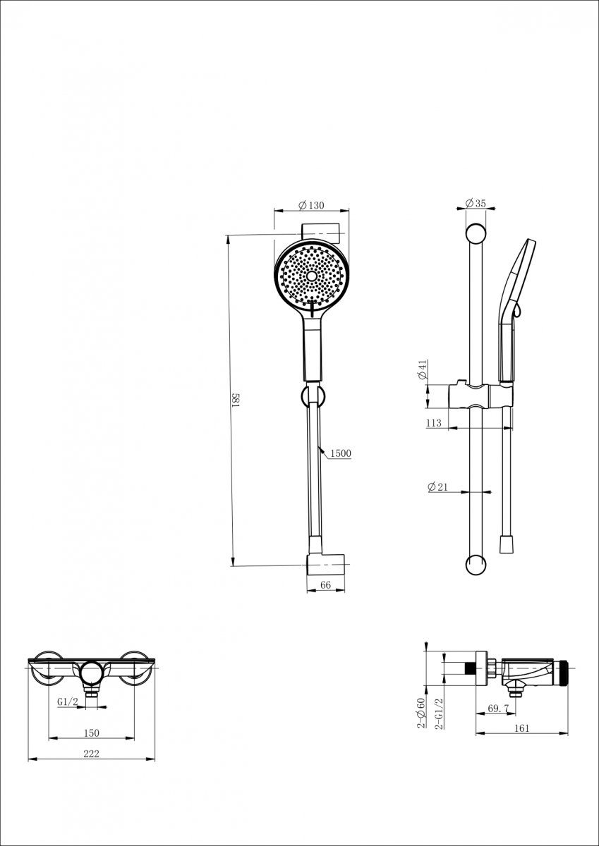 Смеситель для душа с гарнитуром WONZON & WOGHAND ClickPlate, Белый матовый (WW-B2052-A-MW)
