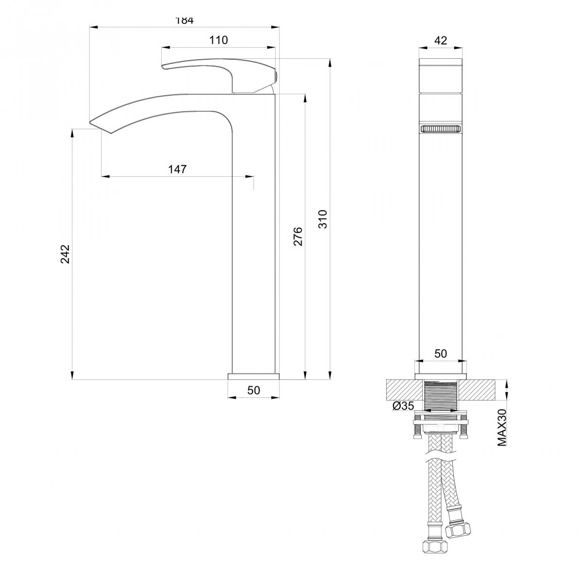 Смеситель для раковины высокий WONZON & WOGHAND FIT, Брашированное золото (WW-88239009- BG)