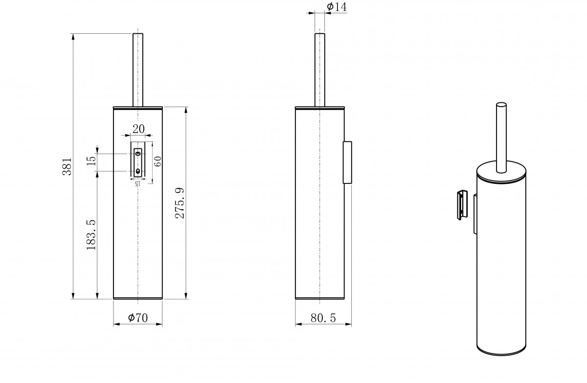 Туалетный ершик в комплекте WONZON & WOGHAND, Брашированный никель (WW-V4601-BR)