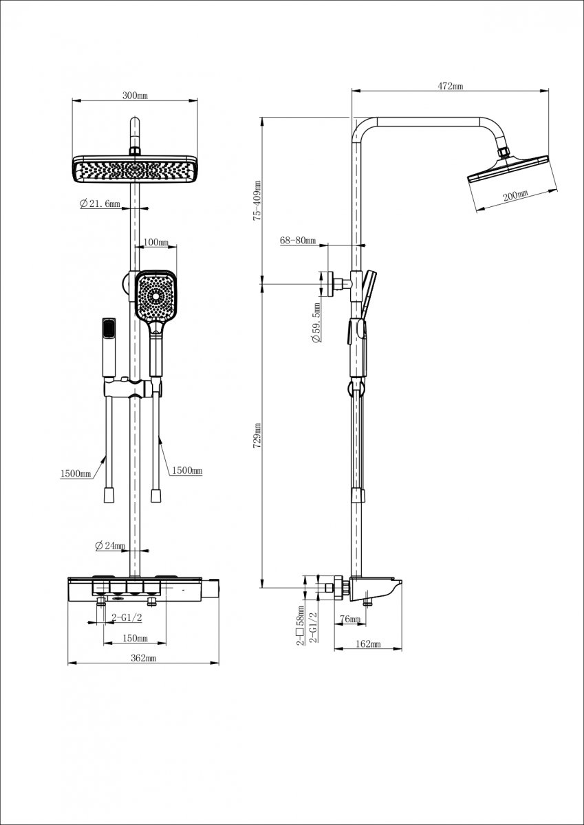 Душевая система с термостатом WONZON & WOGHAND MUSE Lumia, Белый матовый (WW-B4174-MW)