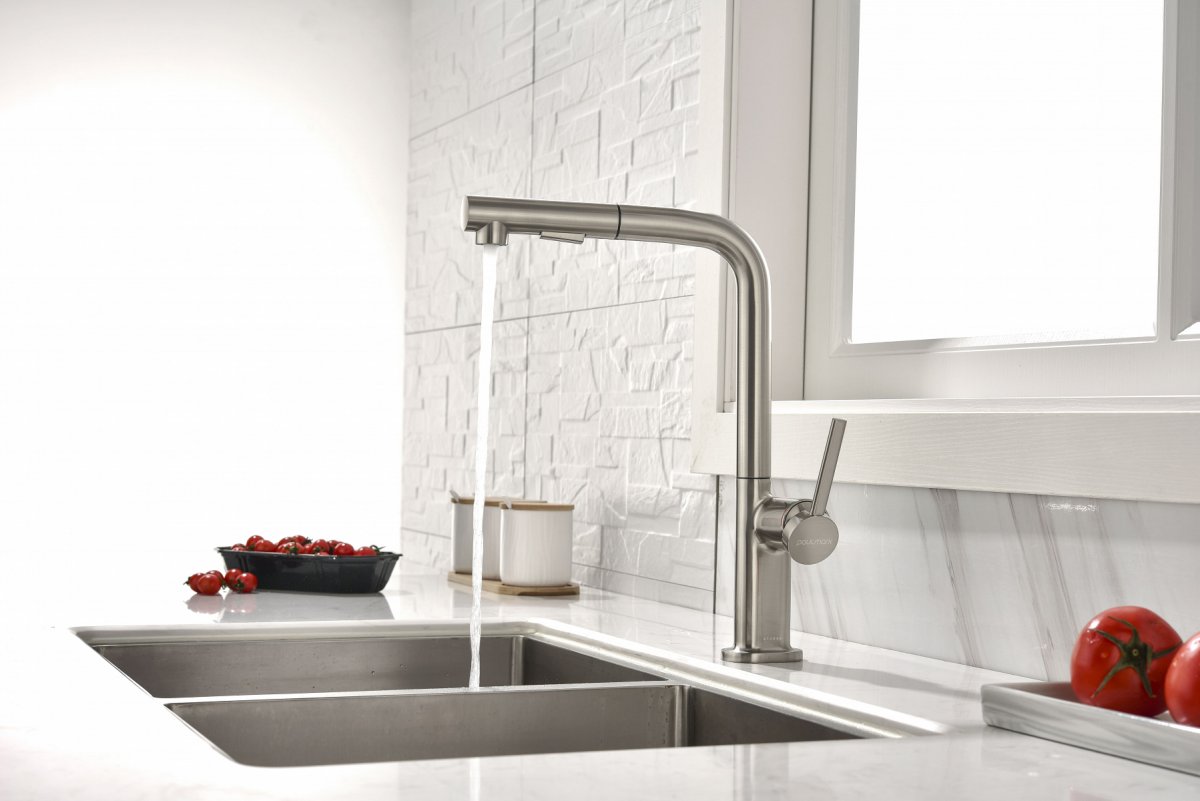 Смеситель для кухни Paulmark NEO, брашированная сталь, Ne214419-BS