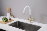 Смеситель для кухни Paulmark SALIX, бронза, белый шланг, Sa213419-BRw