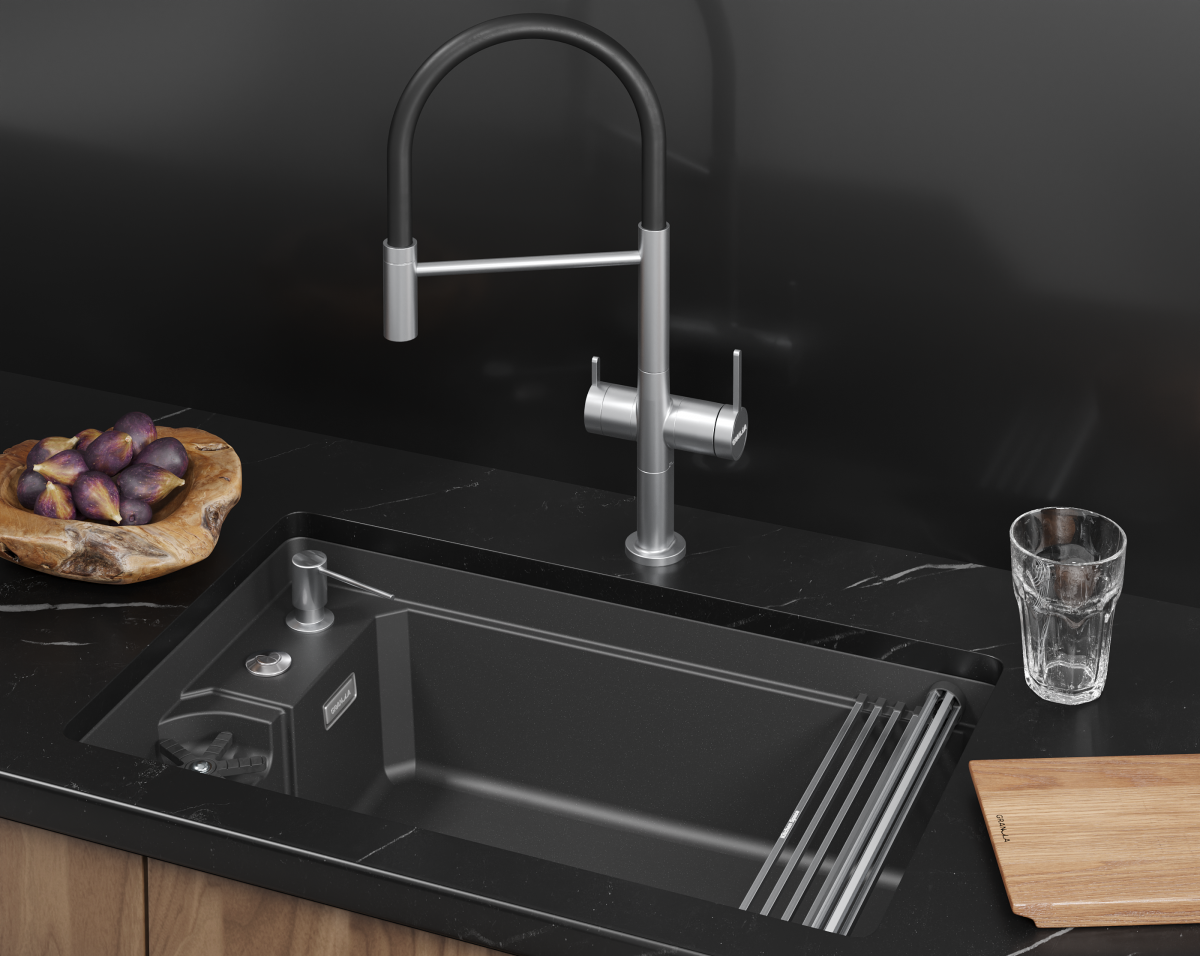 Мойка для кухни Granula Kitchen Space Rinzer 7309RU черный, 73х45 см, прямоугольная