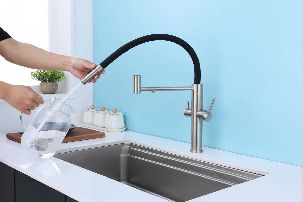 Смеситель для кухни Paulmark NEXUS, брашированная сталь, Ne213999-BS