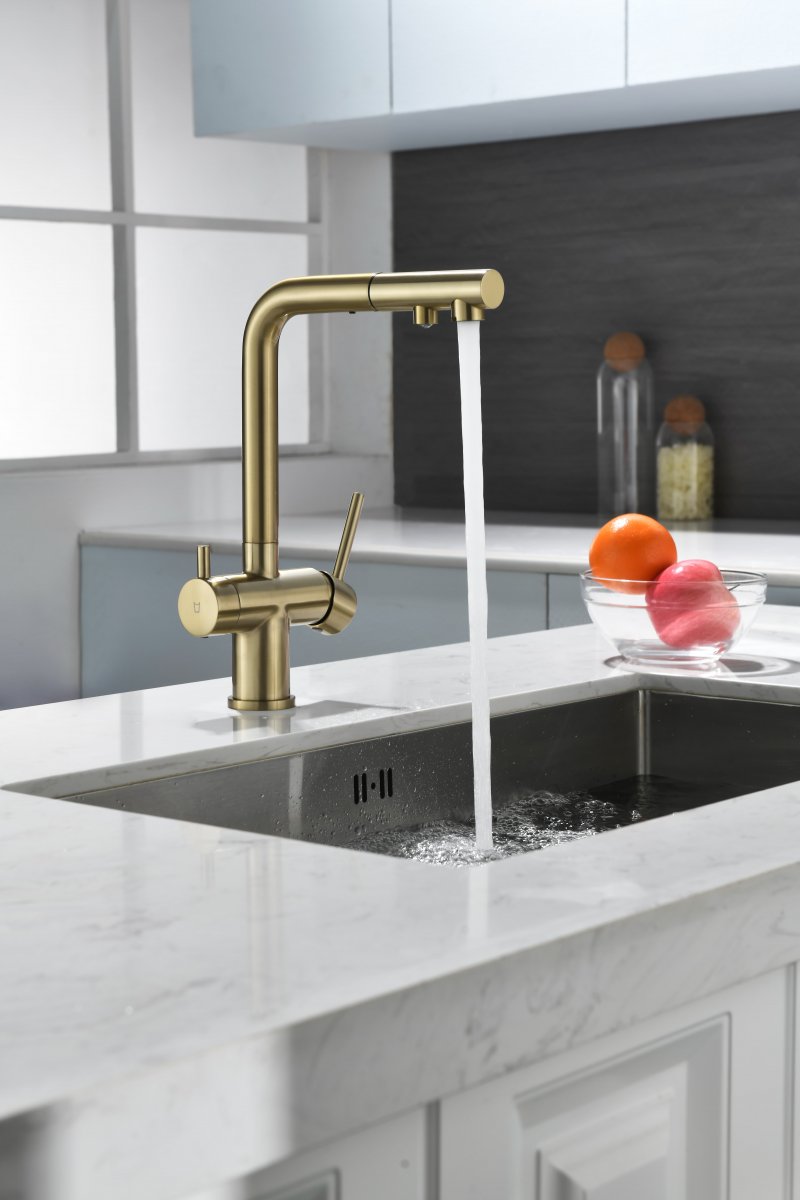 Смеситель для кухни Paulmark SERPENTINE, светлое золото, Se213222-LG