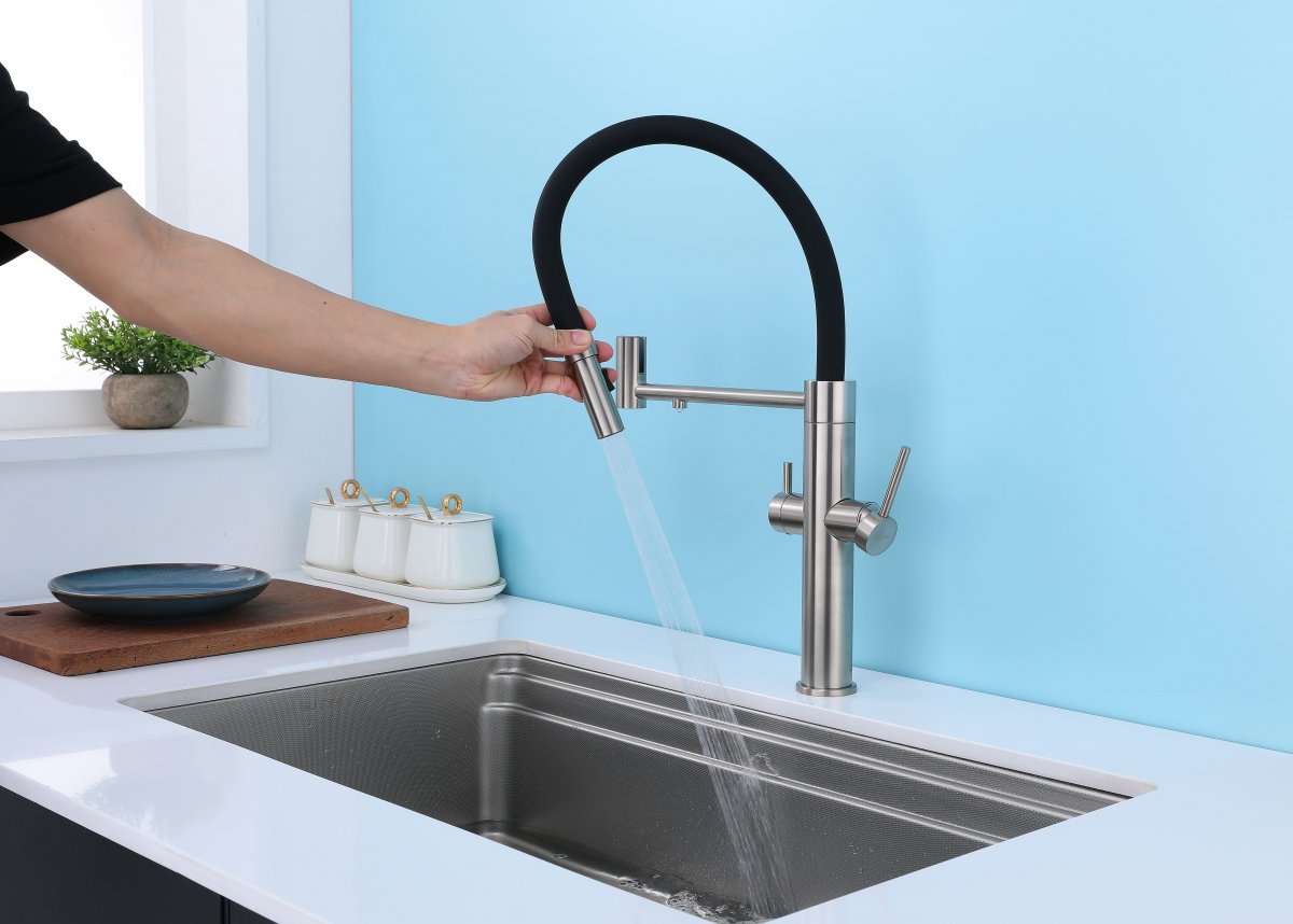 Смеситель для кухни Paulmark NEXUS, брашированная сталь, Ne213999-BS