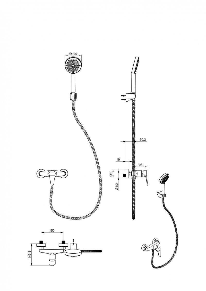Смеситель для душа WONZON & WOGHAND ALFA, Хром (WW-AE3102-CR)