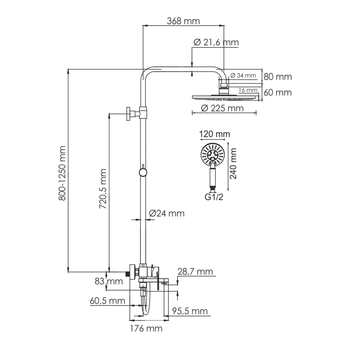 Душевая система Wasserkraft A185.067.058.WM