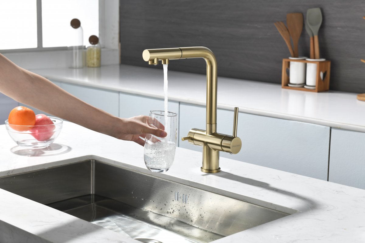 Смеситель для кухни Paulmark SERPENTINE, светлое золото, Se213222-LG