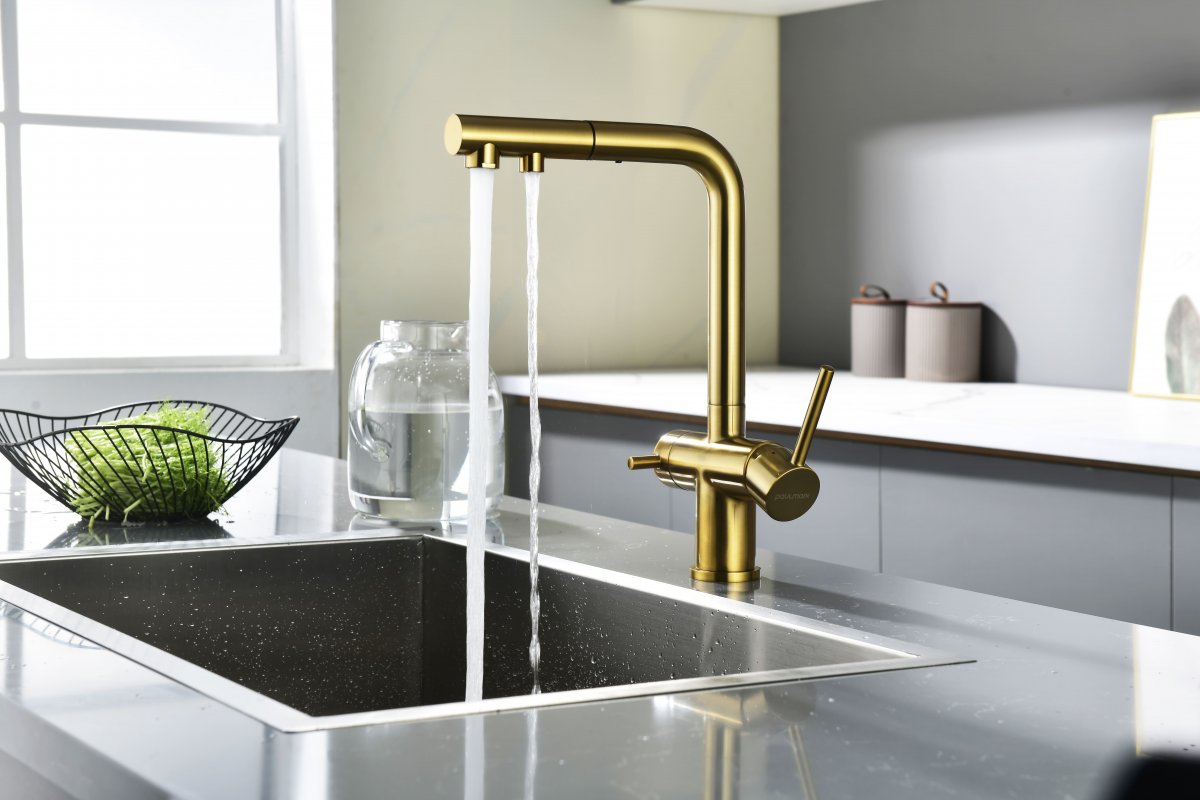 Смеситель для кухни Paulmark SERPENTINE, брашированное золото, Se213222-BG
