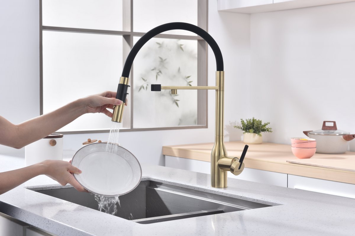 Смеситель для кухни Paulmark MAGNETO ONE, светлое золото, Ma213188-LG